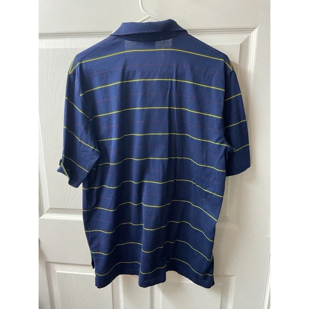 Polo Ralph Lauren Polo Shirt Mens Large Golf Fit Shirt Blue Striped Jersey Vtg